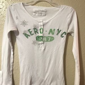 Aeropostle Women's Casual T-Shirt Top White/Green